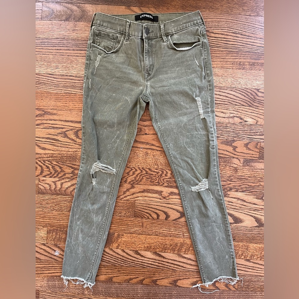 Express Olive Distressed Mid Rise Jean Ankle Leggings size 2R